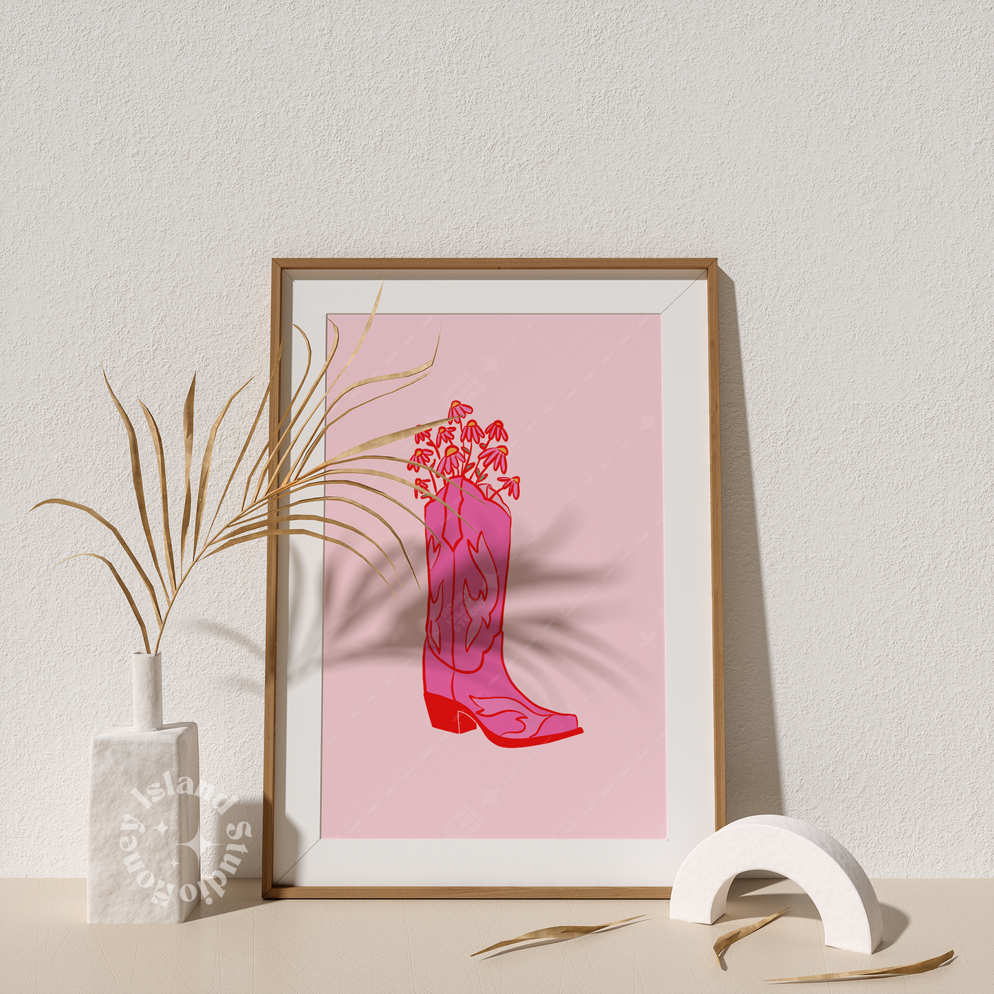 Cowgirl Boot with Flowers Poster - Red/Pink