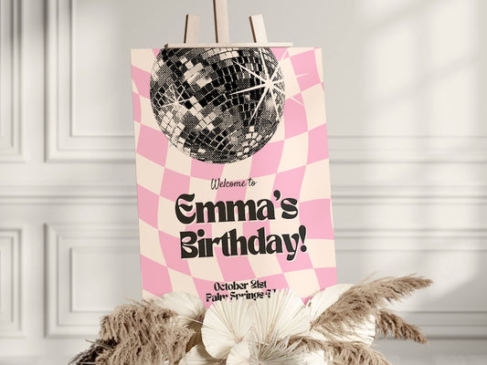 Disco Birthday Welcome Sign Template, DIY Disco Birthday Party Printable, Bday party Banner, 70's Disco Groovy Birthday Welcome sign