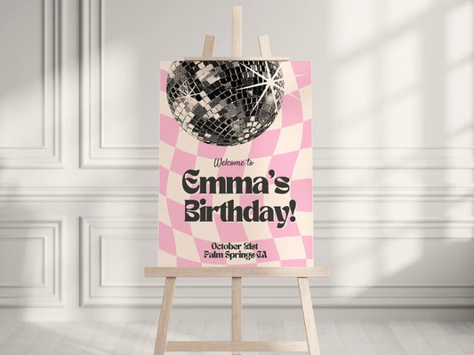 Disco Birthday Welcome Sign Template, DIY Disco Birthday Party Printable, Bday party Banner, 70's Disco Groovy Birthday Welcome sign