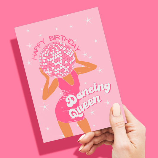 Dancing Queen Birthday Cards, Pack of 10 Birthday Cards, Disco Queen Bday Card - Pink