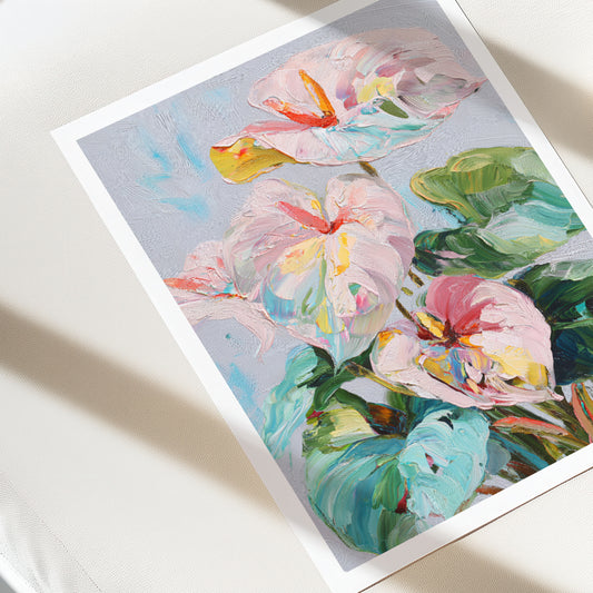 Colorful floral painting on a white surface