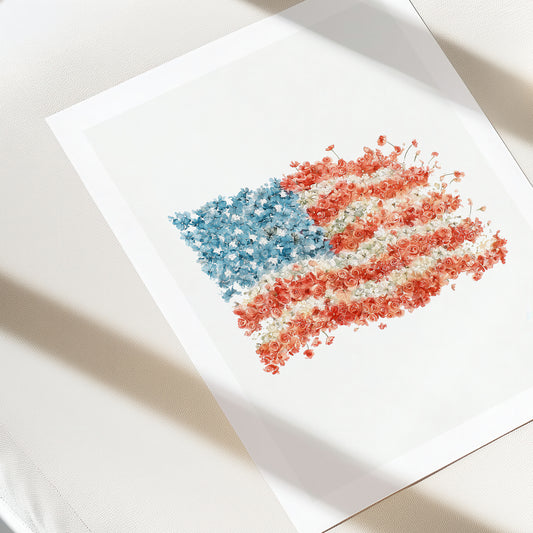 Floral American Flag - Giclée Fine Art Print