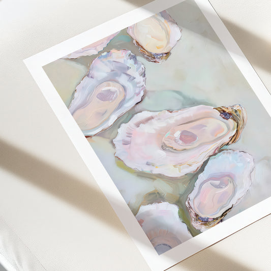 Art print of oyster shells on a light background