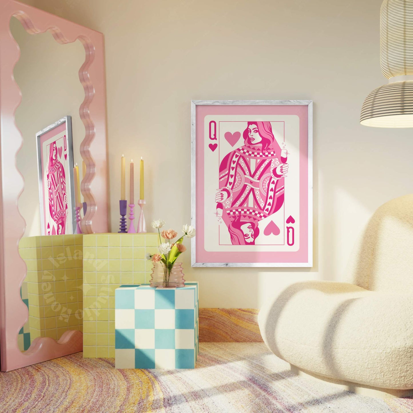 Queen Of hearts Champagne Poster Pink