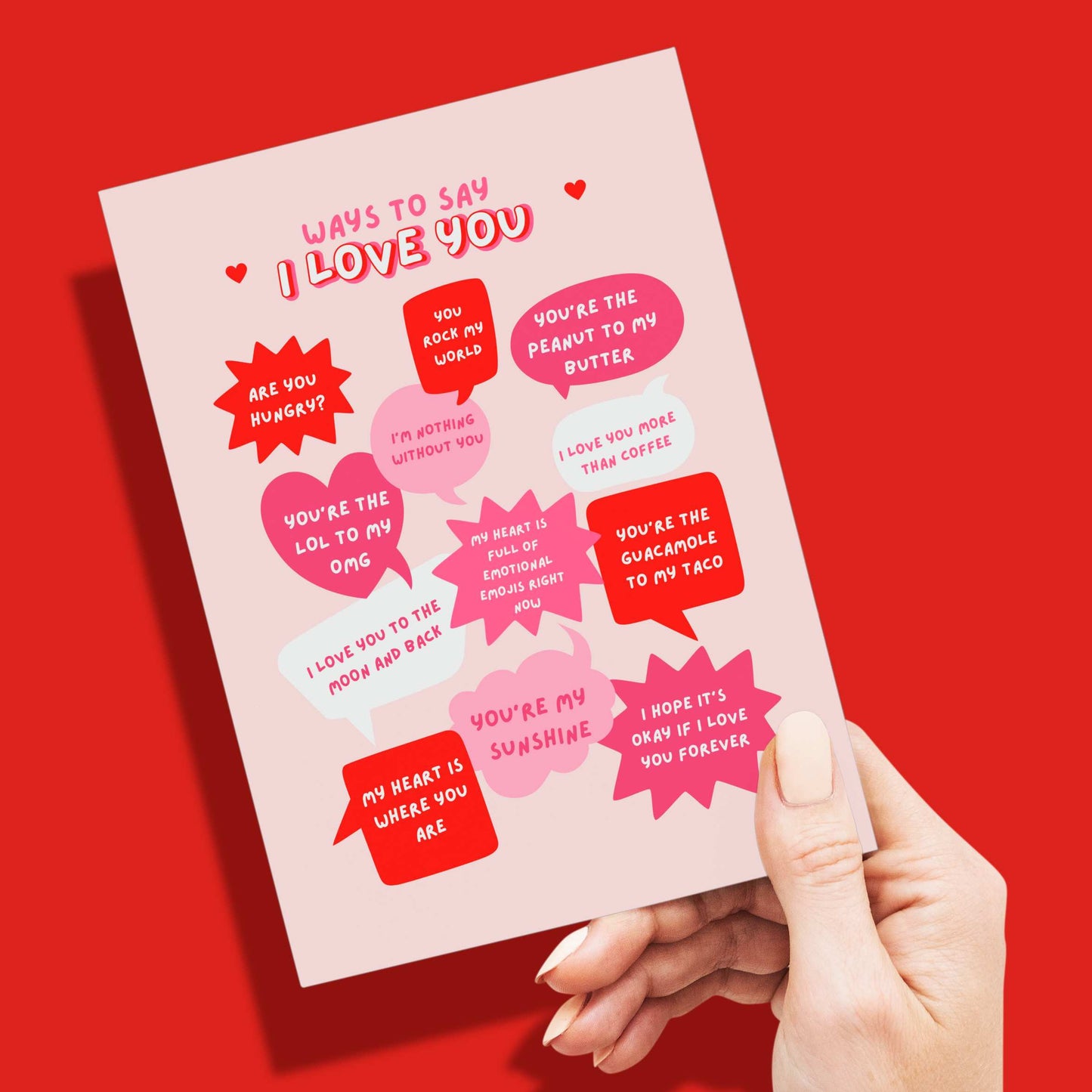 Valentines Day Card, Ways to say  I love You Pack of 10 Greeting Cards