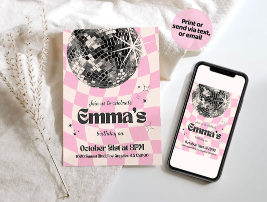 instant download,digital download, bday invitation,Editable Digital,Invitation for girls,birthday Invitation,Retro Disco Ball Bday,birthday,template,bday template,Birthday Invite,disco birthday,disco,bday invite,y2k retro disco