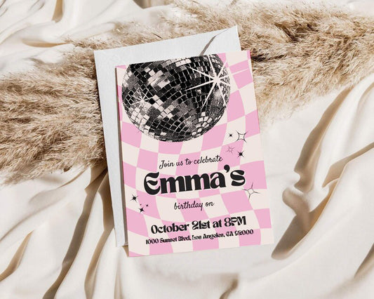 Retro Disco Birthday Invite (Canva Template)