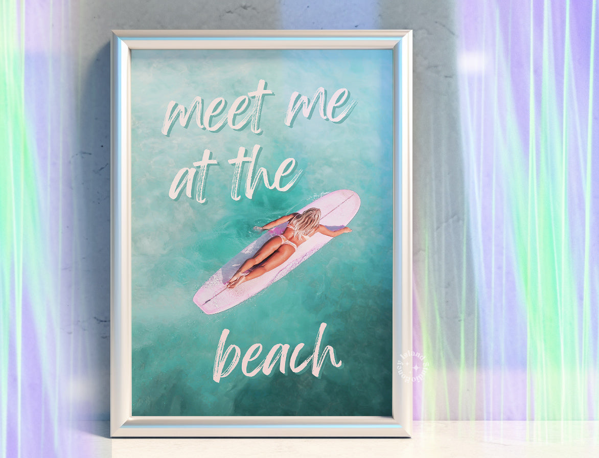 Meet me at tbe beach Poster, Coastal Cowgirl Wall art, Surfing Print