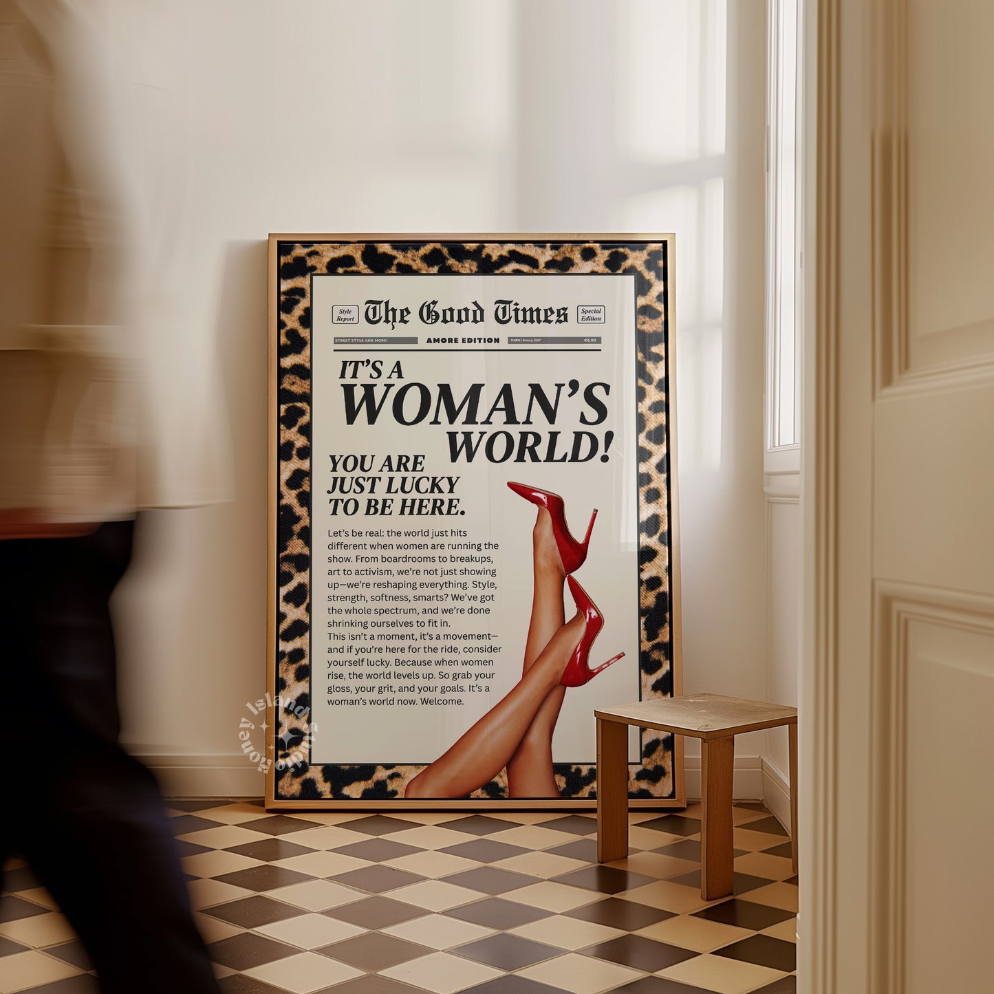 Trendy Leopard Wall Art Woman's World Feminist Print Leopard Red Aesthetic Poster