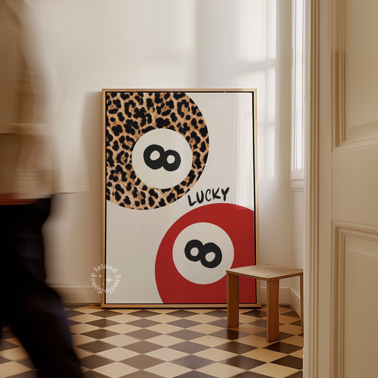 Trendy Lucky Print, 8 Ball Leopard Red Aesthetic Poster