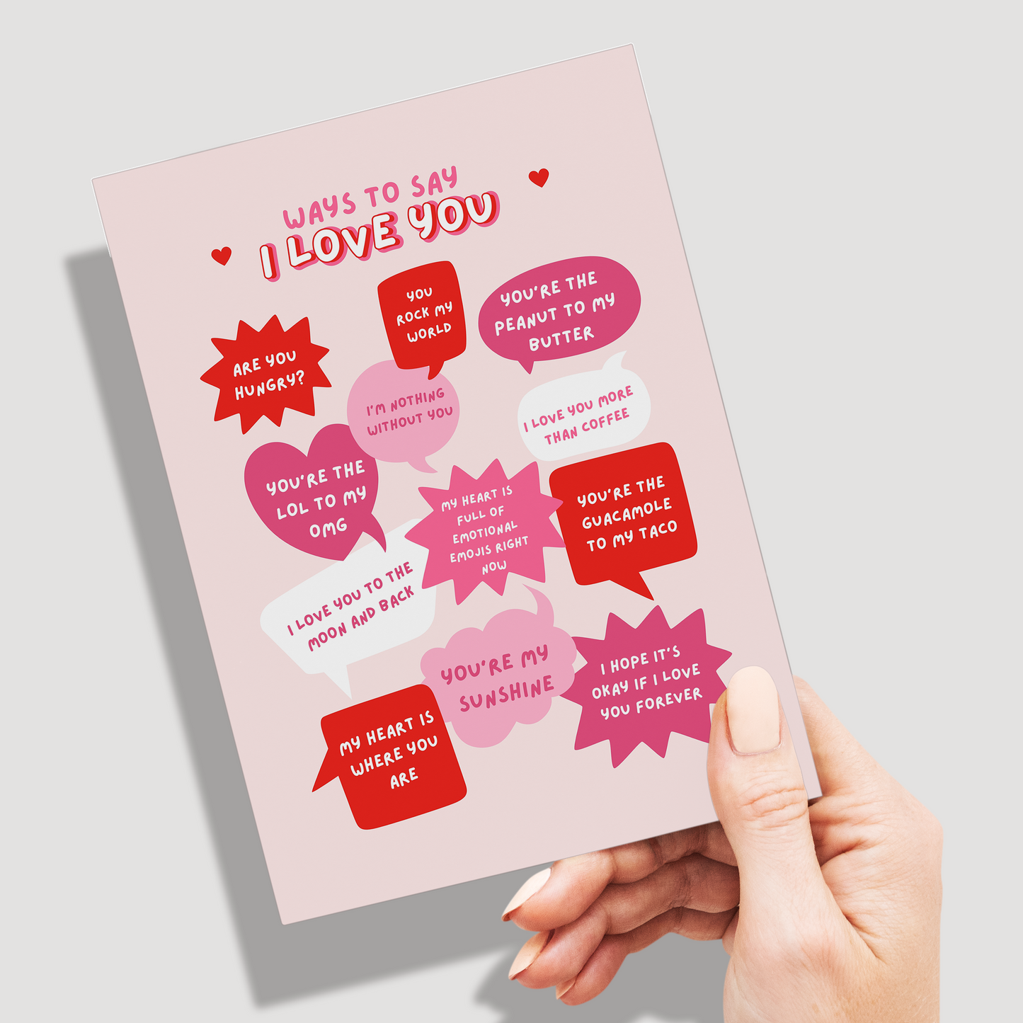 Valentines Day Card, Ways to say  I love You Pack of 10 Greeting Cards