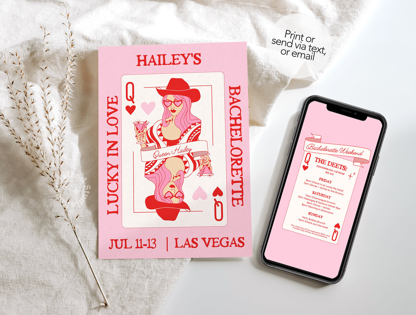 Queen of Hearts - Lucky In Love Bacherolette Invite (Canva Template)