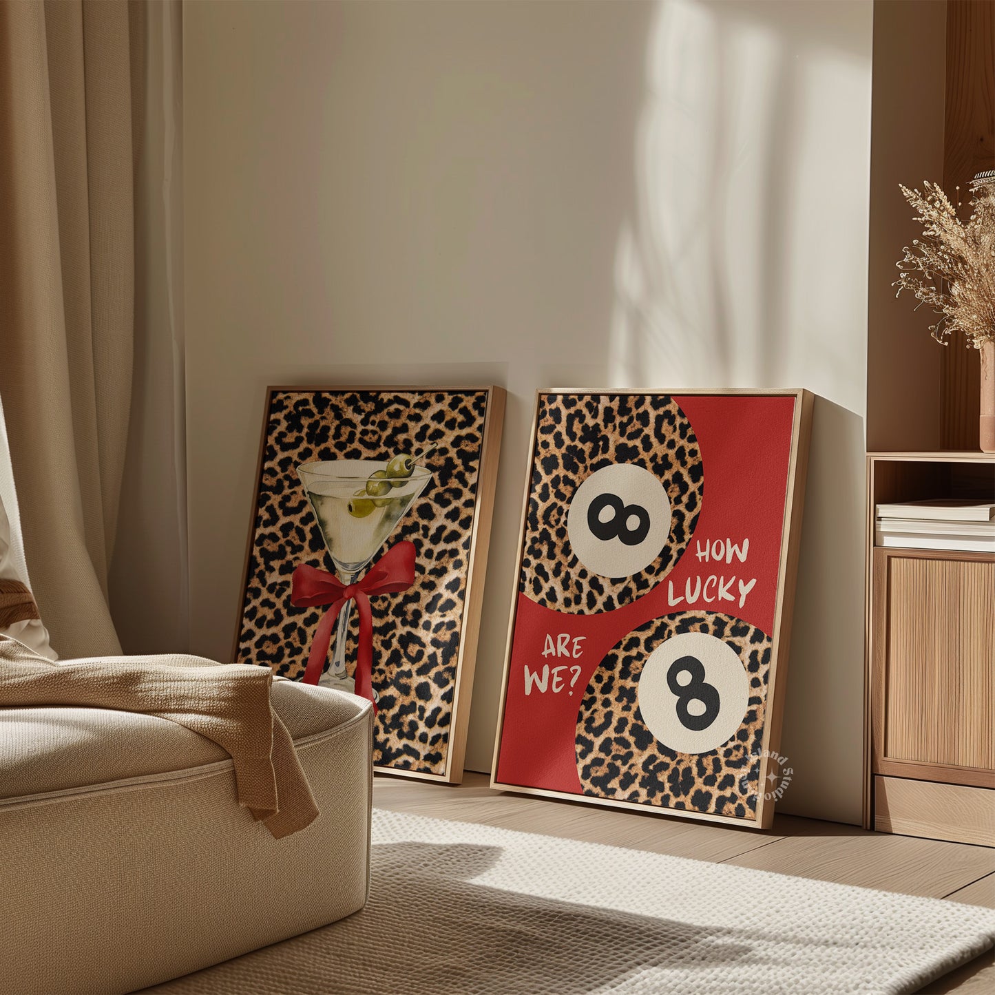 How Lucky are we Print, 8 Ball Leopard Red Aesthetic Poster