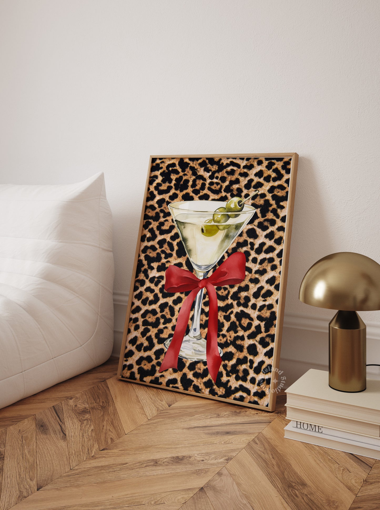 Martini Cocktail Glass with Bow Leopard Red Aesthetic Print