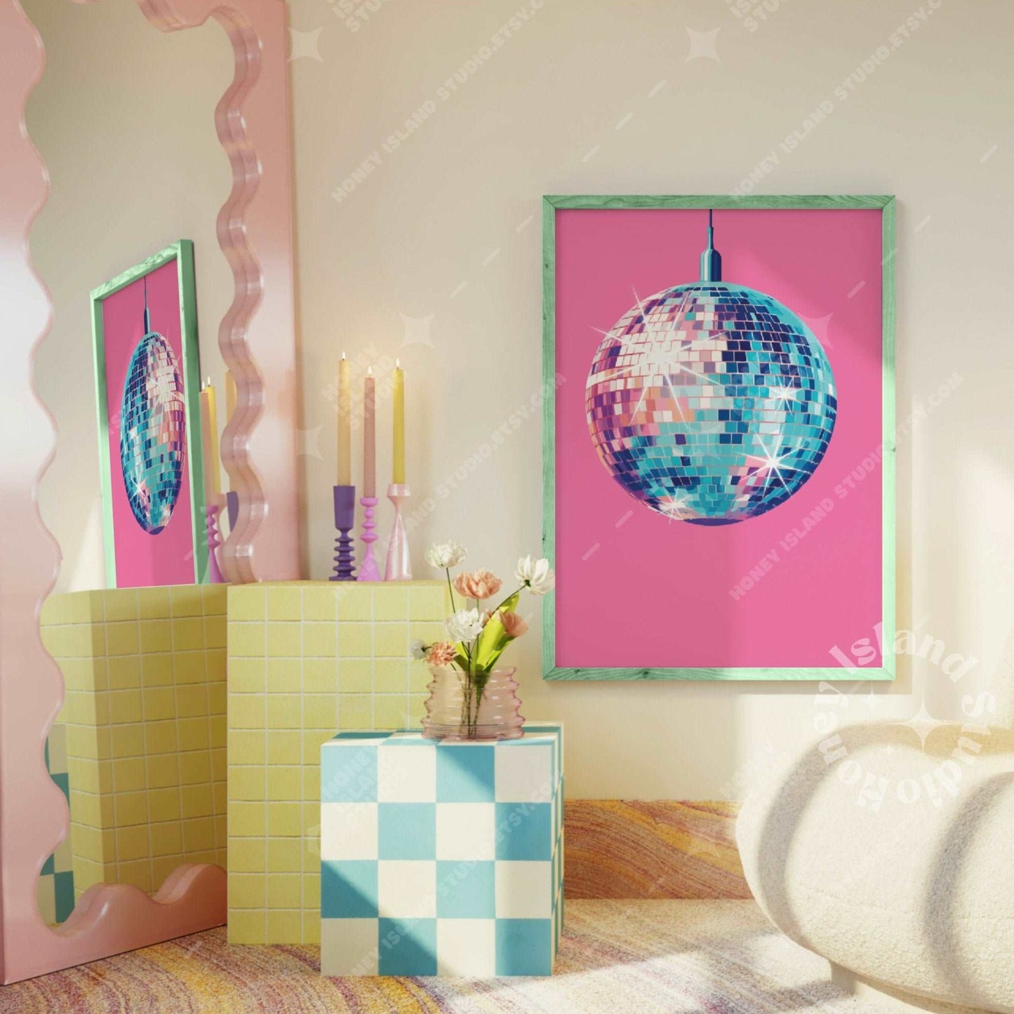 Disco Ball Poster - Pink/Blue