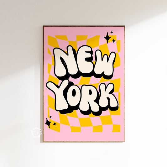Groovy Retro Poster – I Love You New York Wall Art for Trendy Dorm Decor