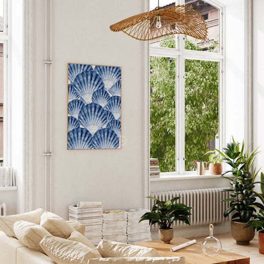 coastal wall art, beach home decor, seashell art print, ocean wall decor, blue beach print, nautical shell art, beach bathroom art, seaside decor, ocean themed art, coastal shell art, beach house print, blue coastal print, sea life wall art