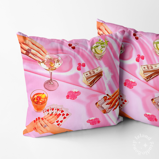 Poker Night Pink Throw Pillow