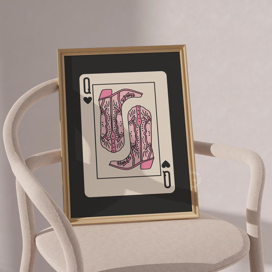 Queen of Hearts Print, Cowgirl Wall Art, Poker Card Trendy retro wall prints, Dorm Decor
