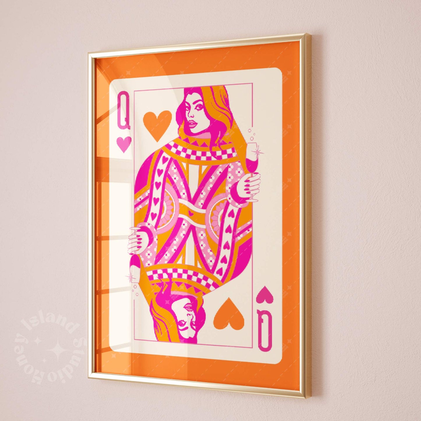 Queen Of hearts Champagne Poster Orange Pink
