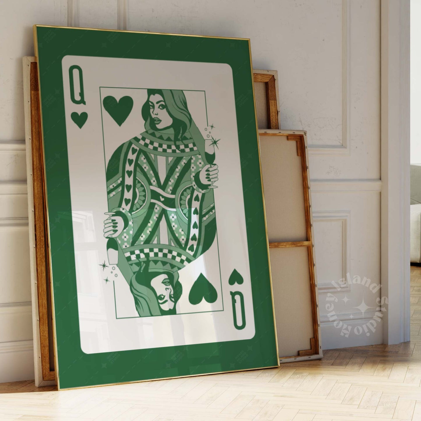 Queen of Hearts Champagne Poster - Green