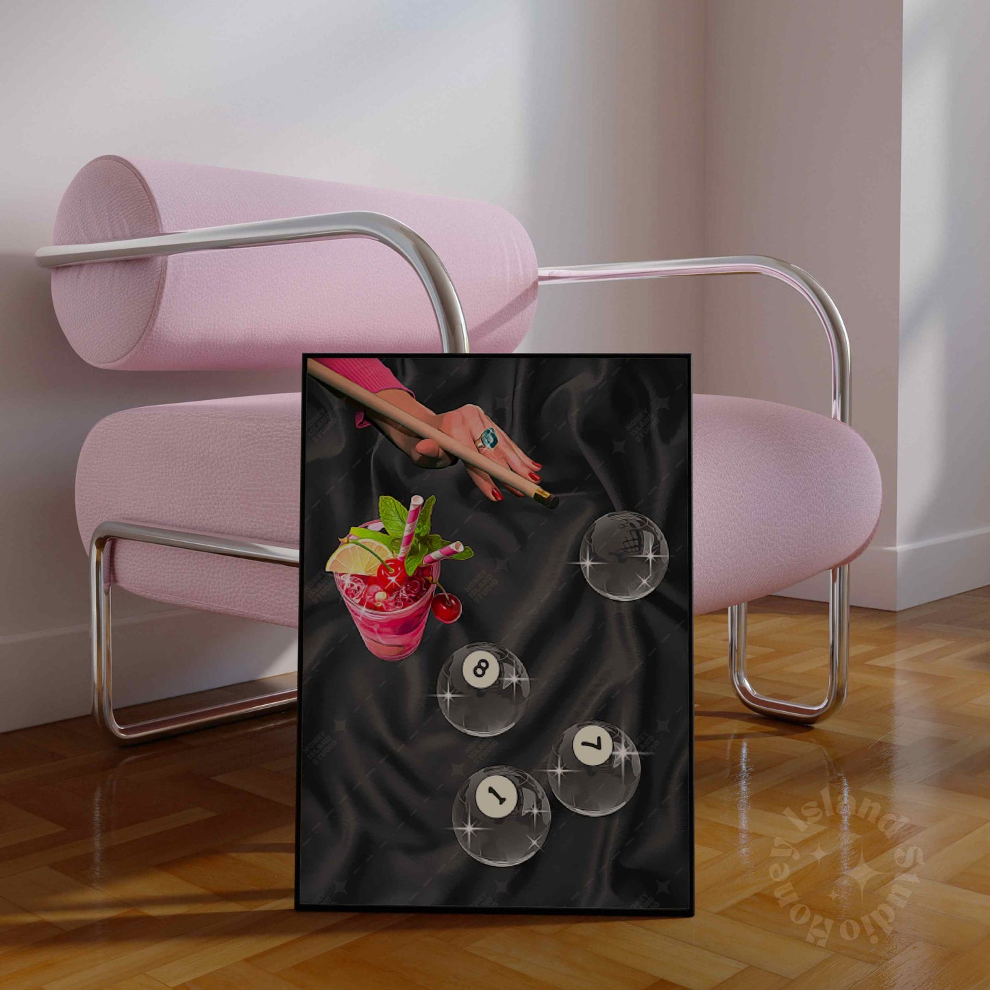 Retro Billiards Print – Black Pool Playing Ball 8 Wall Art