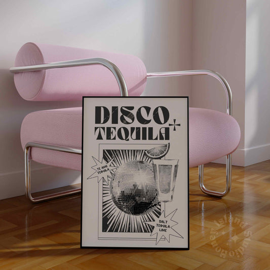 Retro Disco + Tequila (Black/White) - Poster