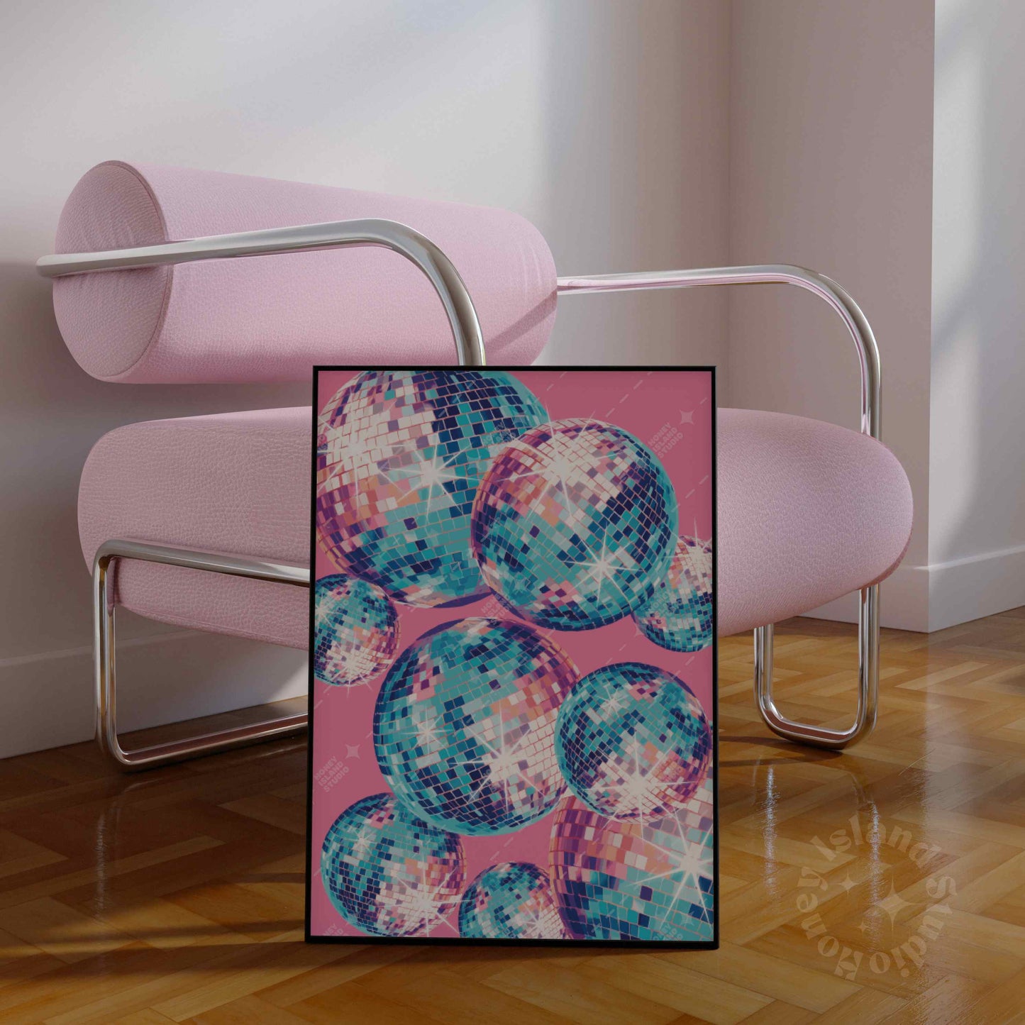 Shining Disco Ball Poster - Pink/Blue