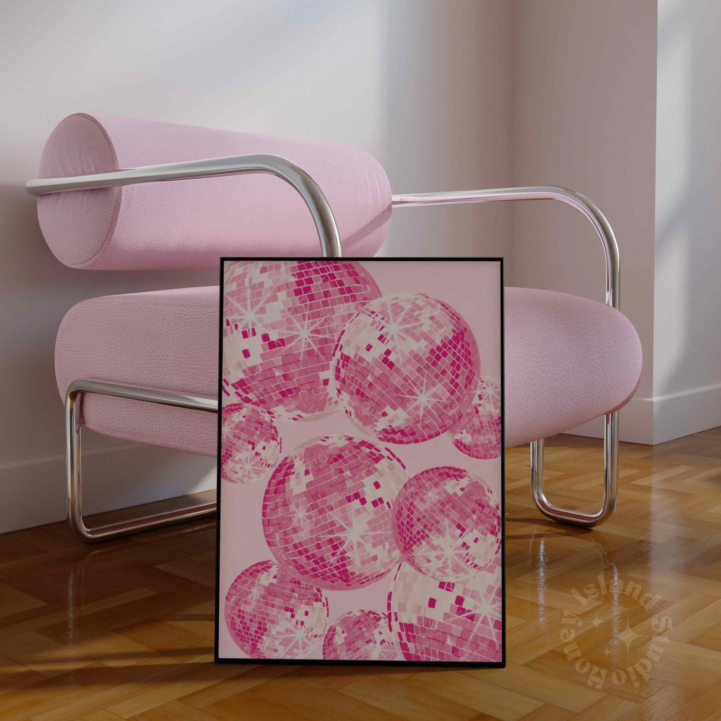 Shining Disco Ball Poster - Pink/White