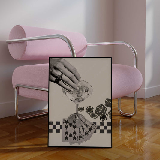 Retro Playing Cards Poster Black/Off-white