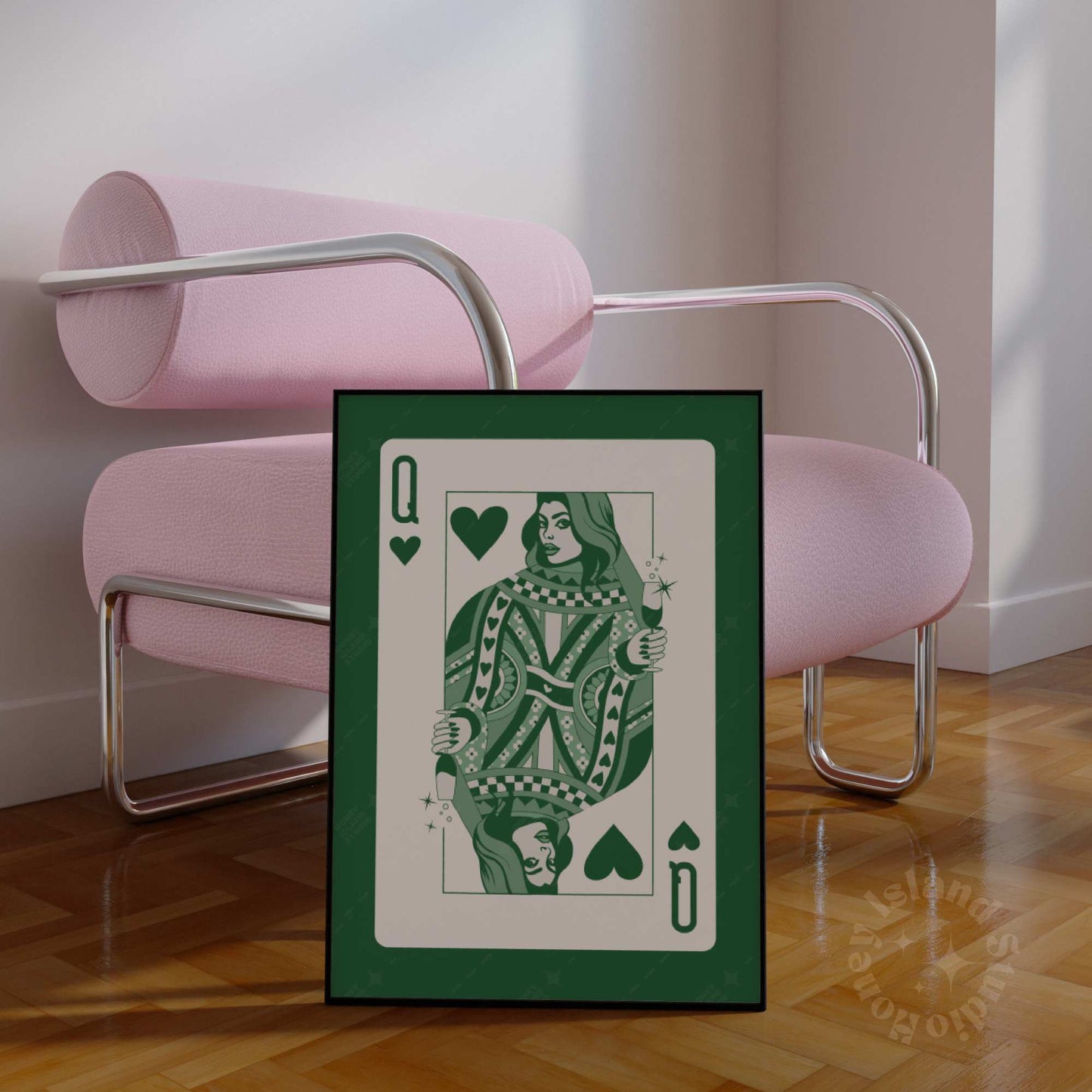 Queen of Hearts Champagne Poster - Green