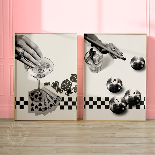 Retro Billiards Poster Set of 2 Bundle