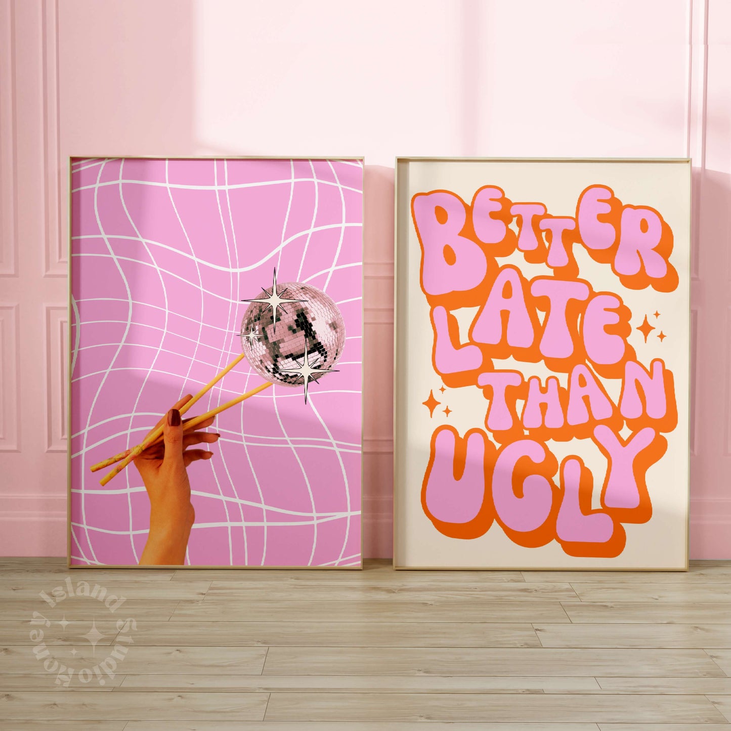 Disco Chopsticks + Better Late Than Ugly Set of 2 Pink Orange Bundle