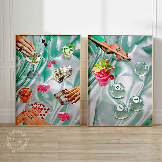 Poker Night + Billiards Green Set of 2 Bundle