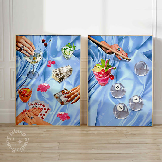 Retro Billiards Print – Blue Pool Playing Ball 8 Wall Art