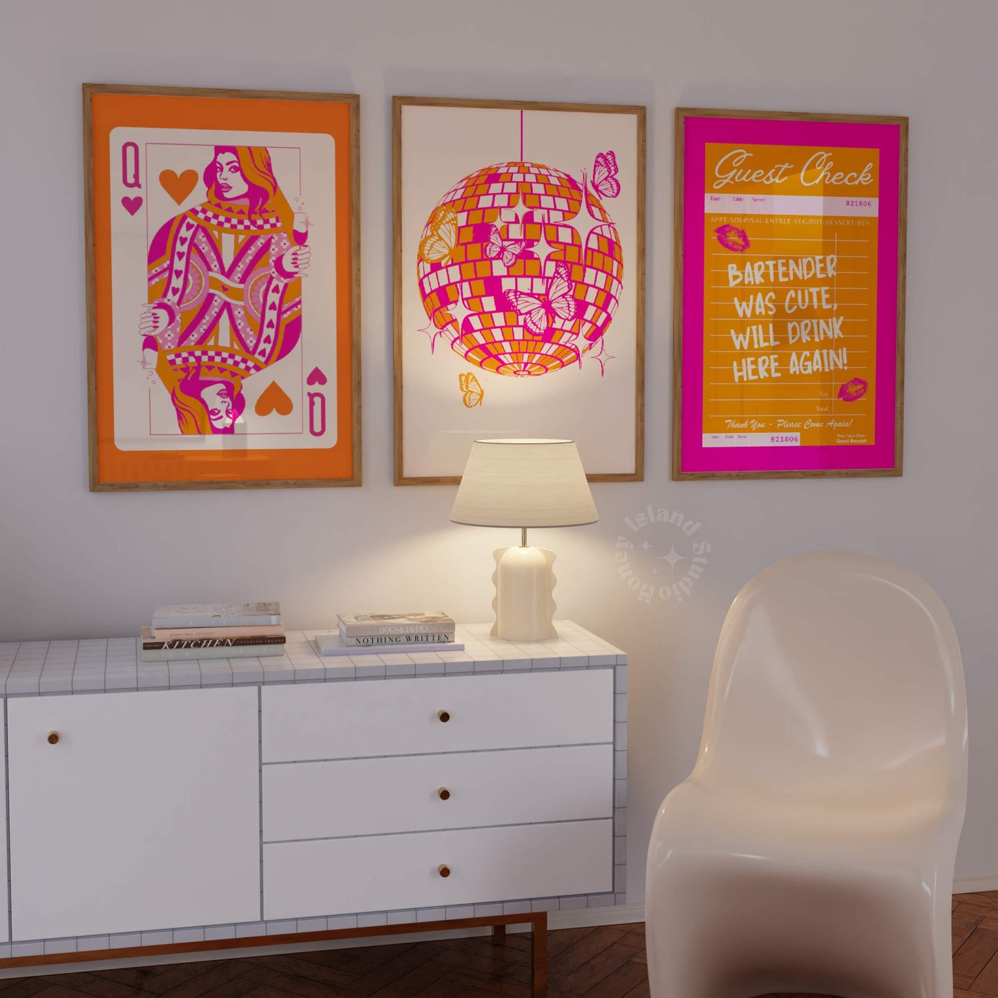 Disco Butterflies Poster Orange Pink