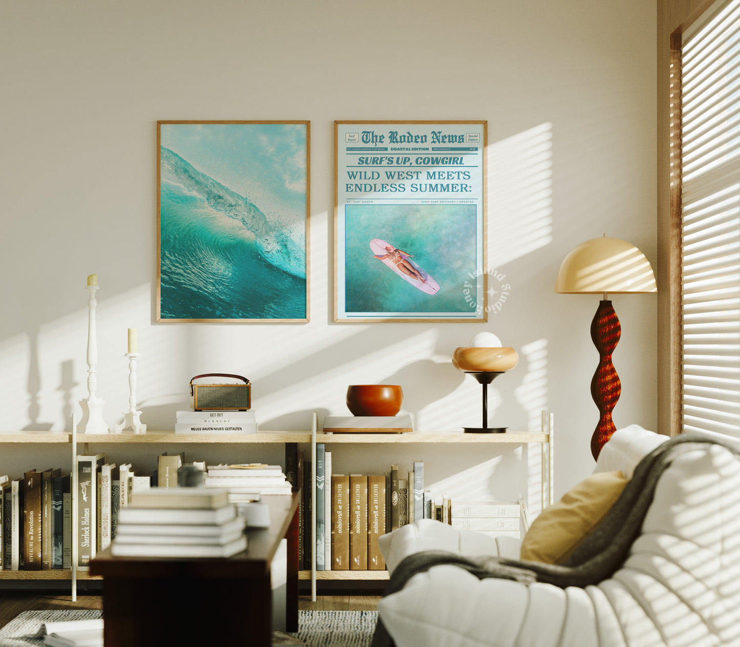 Surf's Up Coastal Cowgirl Newspapers Wall Art Blue