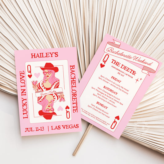 Queen of Hearts - Lucky In Love Bacherolette Invite (Canva Template)
