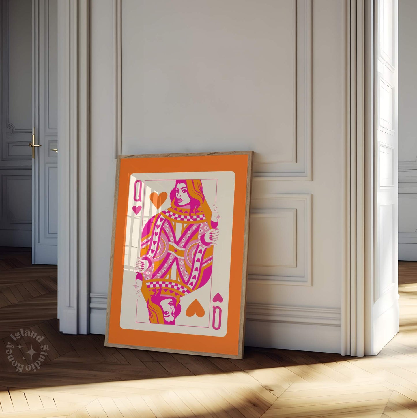 Queen Of hearts Champagne Poster Orange Pink