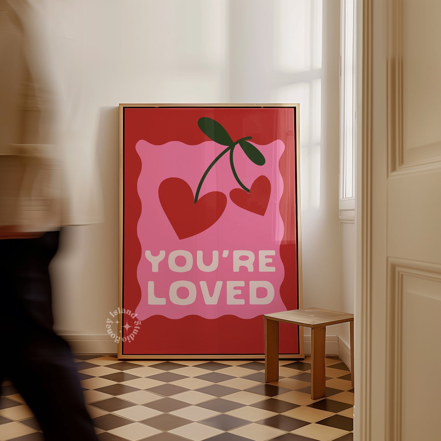 You're Loved Print, Affirmation Poster, Trendy Pink Red Girly Prints,