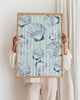 Seashell Wall Art Coastal Beach Print – Blue Nautical Shell Artwork for Bathroom or Living Room – Ocean Inspired Home Decor Poster