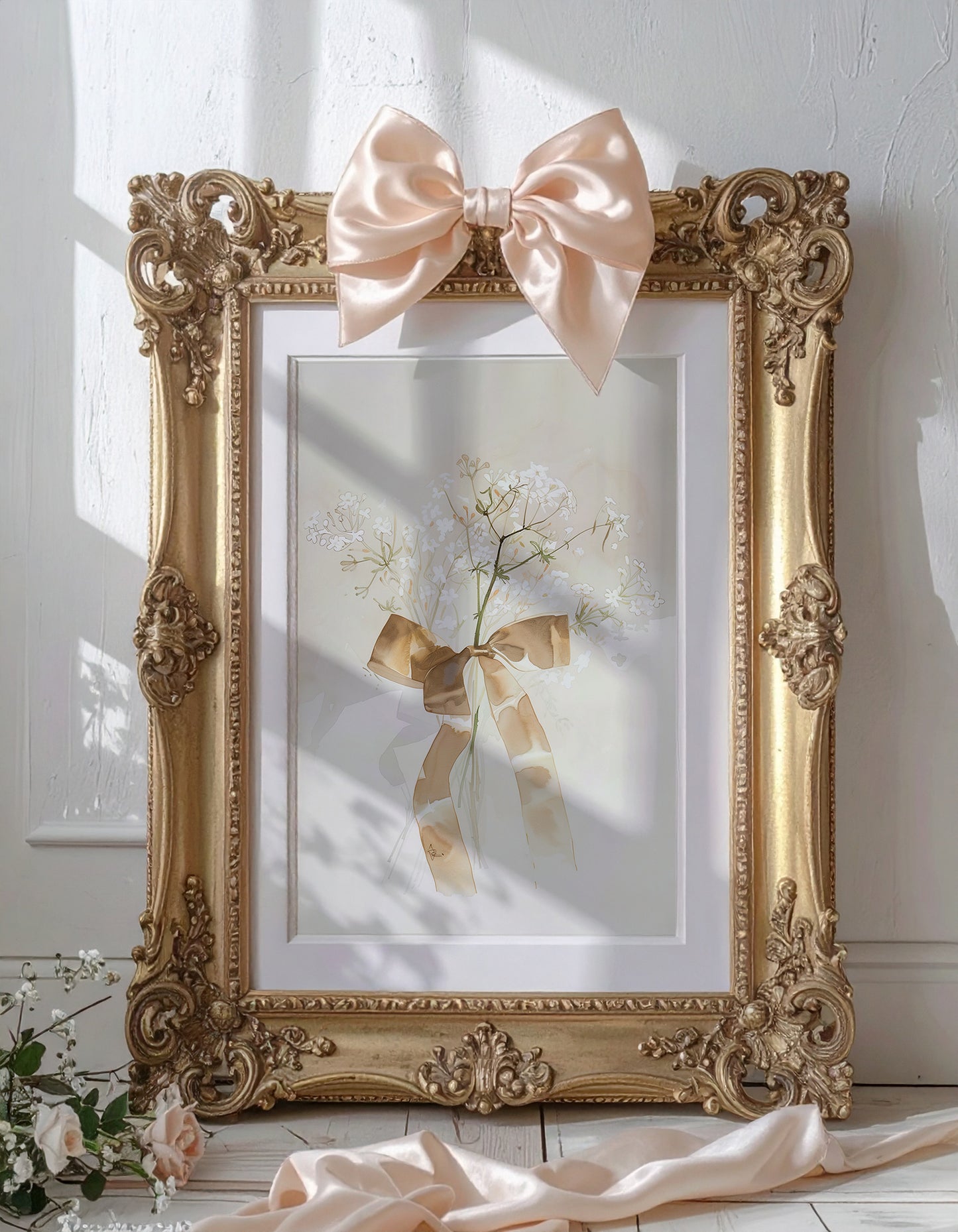 Coquette Bow delicate Flwoer Cottagecore Matte Poster