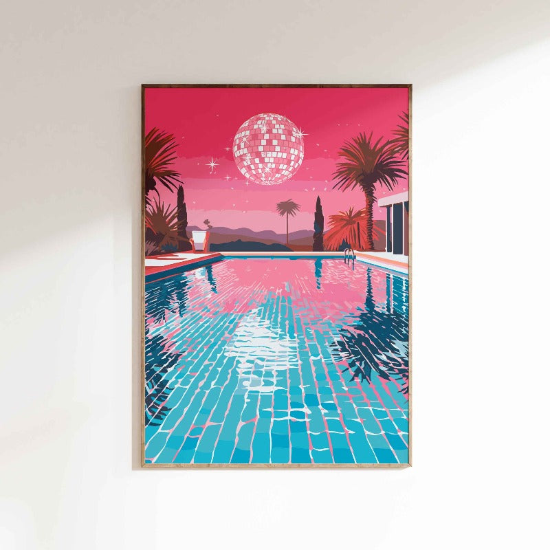 Disco pool, poster, wall art, dorm decor