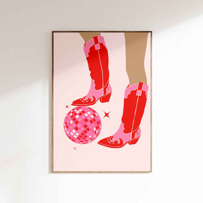 Disco Cowgirl Boots Poster - Pink/Red