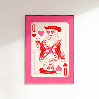 Queen of Hearts Cowgirl Pink Champagne Maximalist Decor Preppy Wall Art Dorm Decor Cowgirl Print