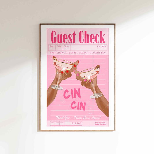 Guest Check Cin Cin, Bar Cart Poster - Pink