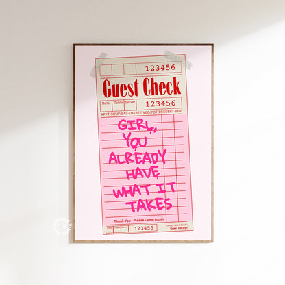 Inspirational Pink Guest Check Print - Digital