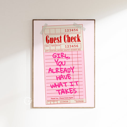 Inspirational Pink Guest Check Print - Digital
