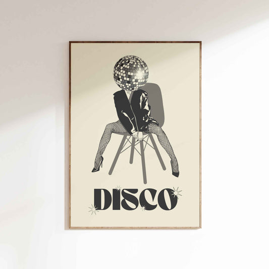 Disco Girl Poster - Black/Beige