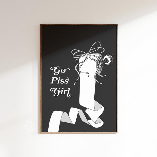 Go Piss Girl Coquette Bathroom Print - Black